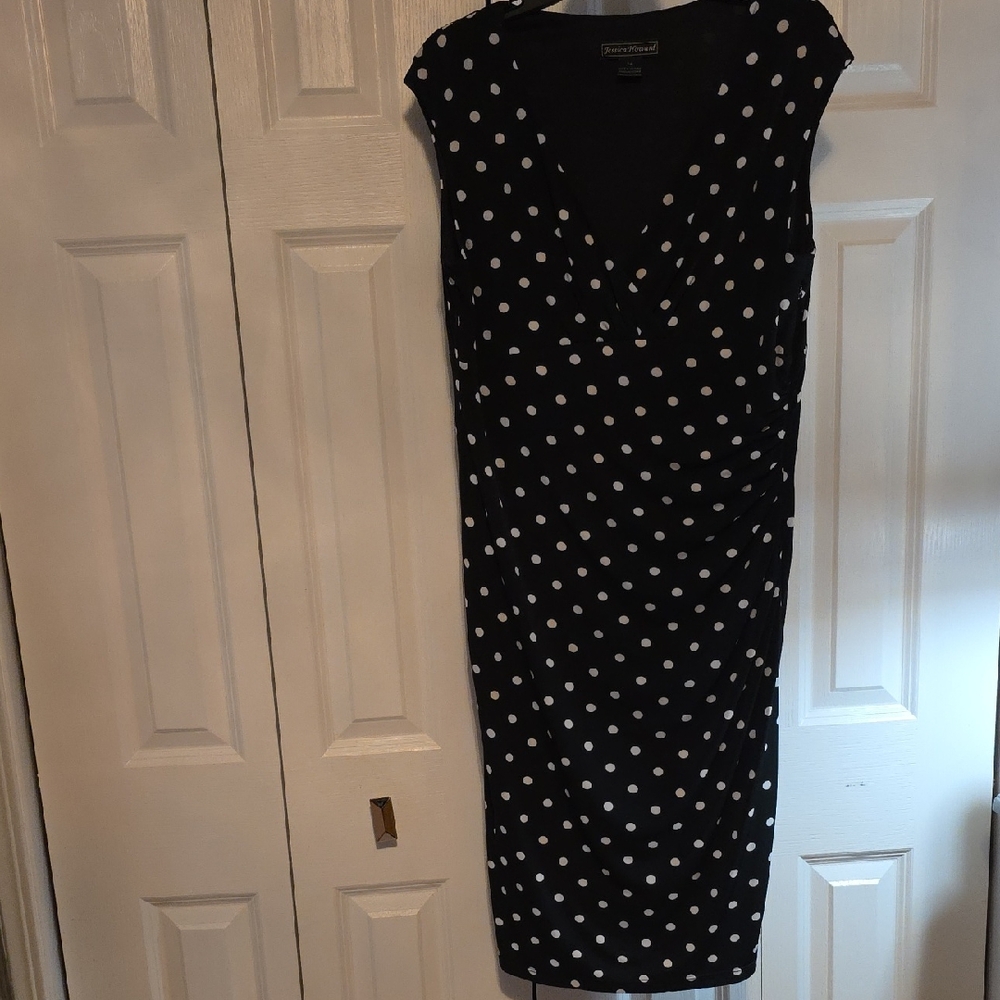 Jessica Howard Black and White Polka Dot Midi Dress